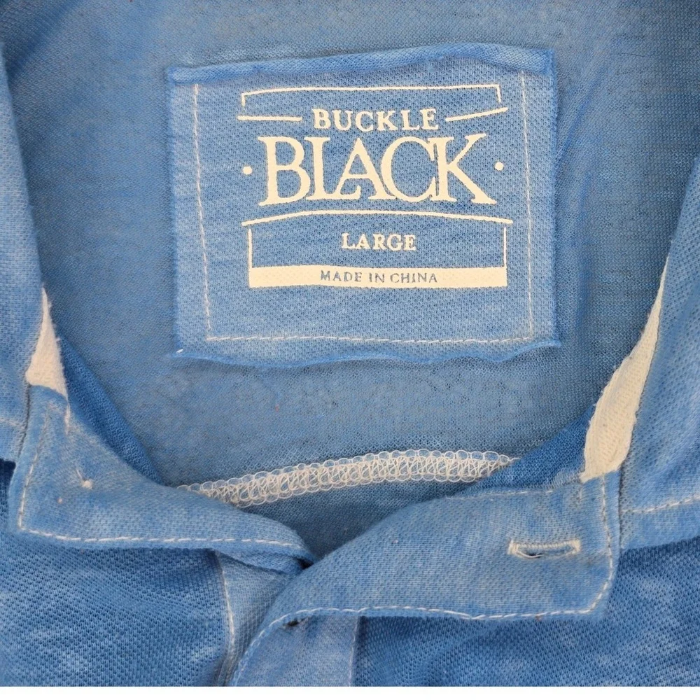 Buckle Black Polo Shirt Mens Large Blue Burnout Slub Contrast Stitch Tee Casual